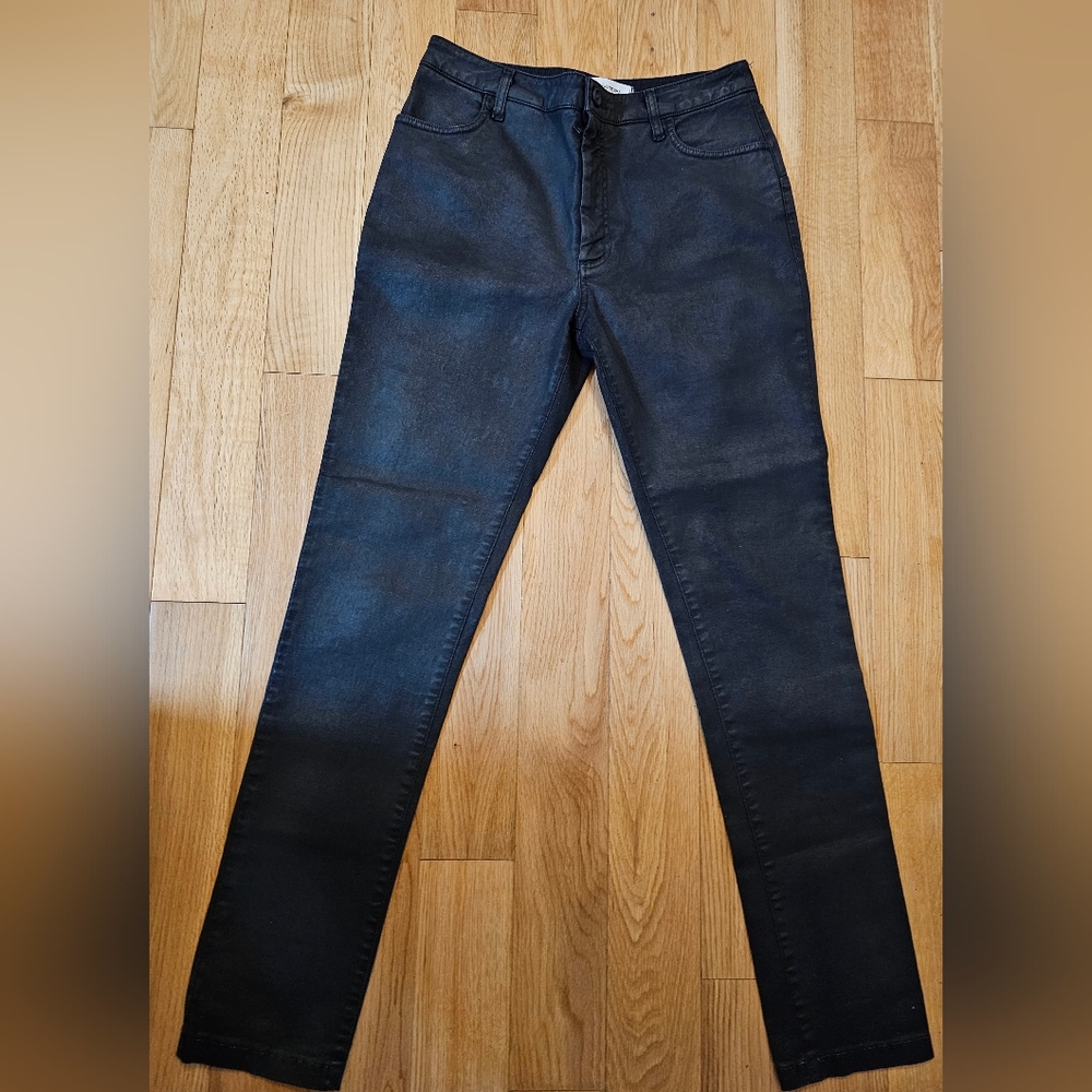 NOSTRASANTISSIMA Women's Black High-Waisted Black Coated Pants Size 42 S - M